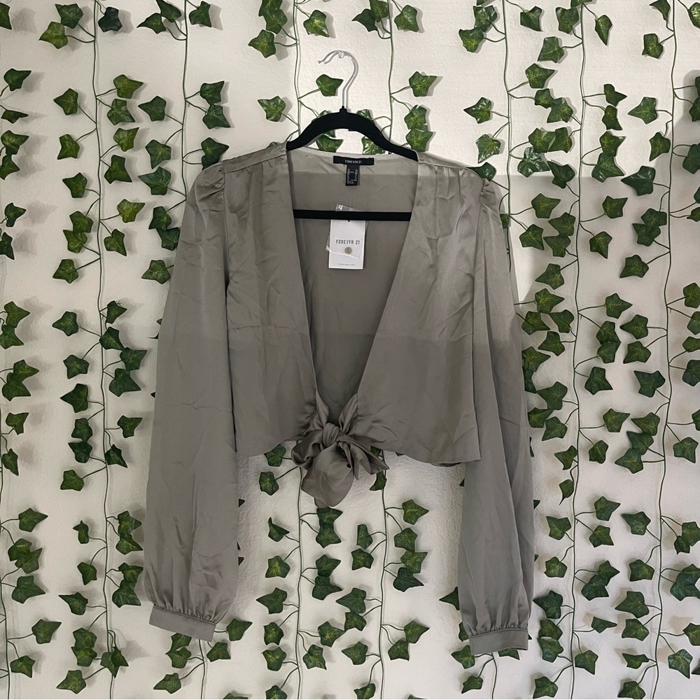 Green Satin Cropped Blouse